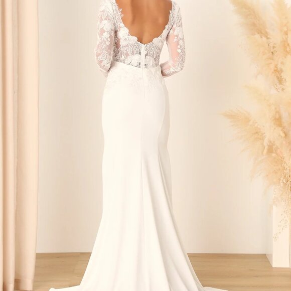 Lulus Wedding Eternity With You White Lace Long Sleeve Dress Size 2 - Picture 3 of 15